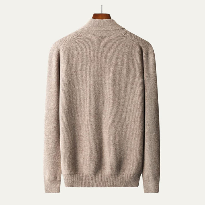 Mens Knit Button-Up Cardigan Soft Collar with Front Pockets