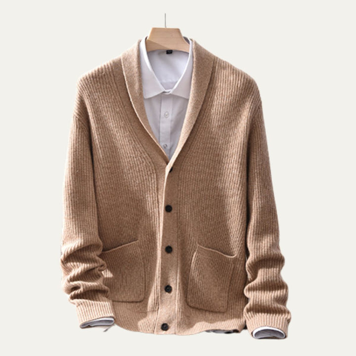 Mens Knit Button-Up Cardigan Soft Collar with Front Pockets - BritishMode