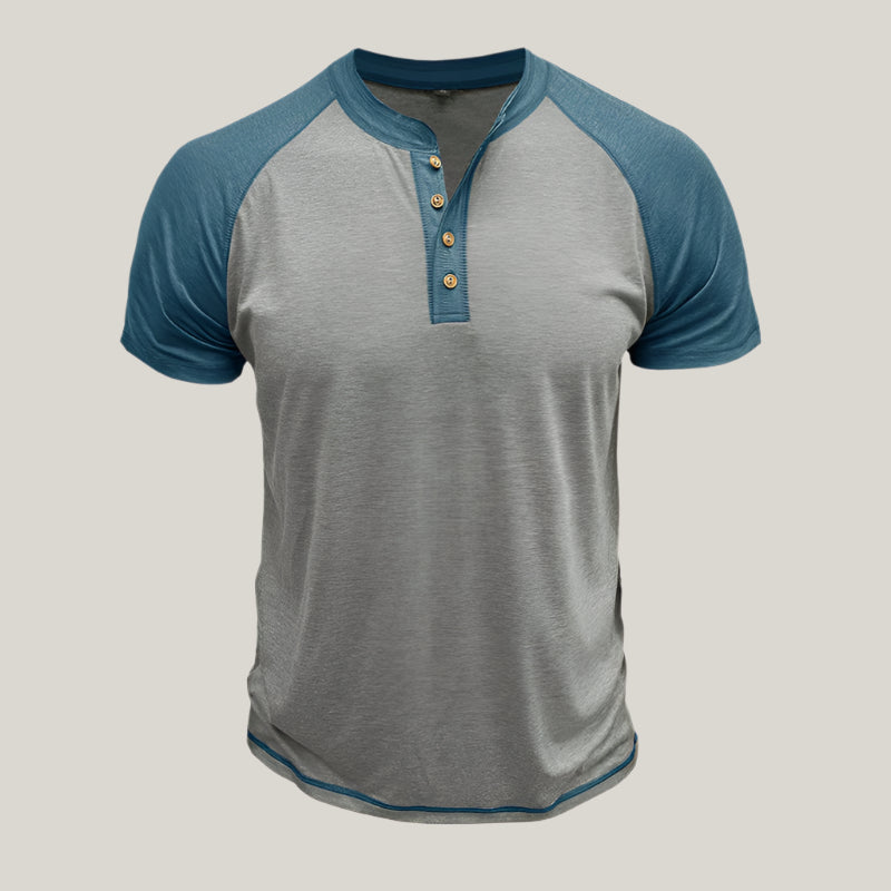 Mens Henley Shirt Cotton Casual Button Placket - BritishMode
