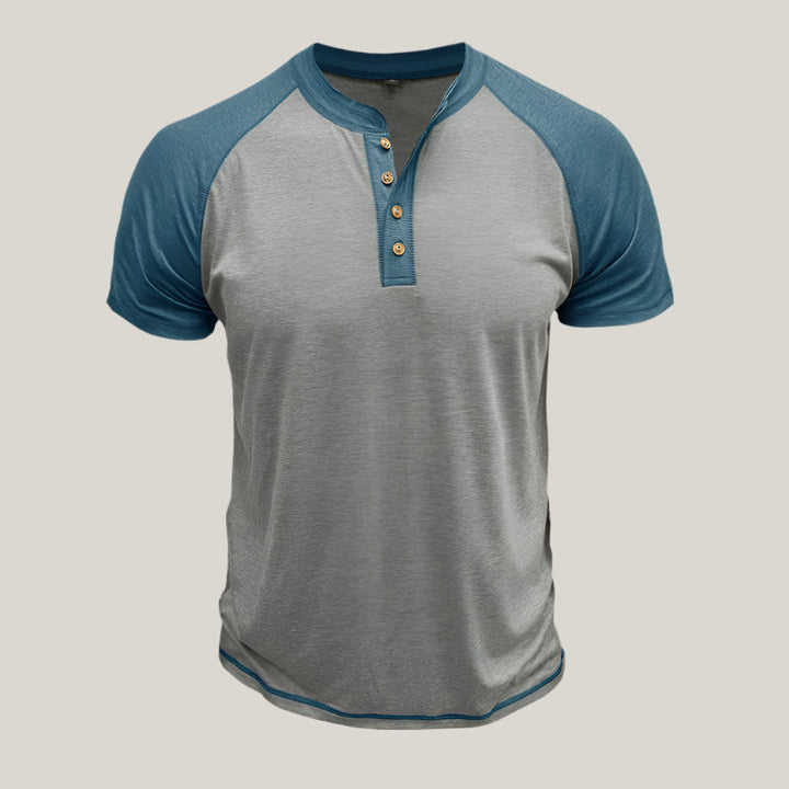 Mens Henley Shirt Cotton Casual Button Placket - BritishMode