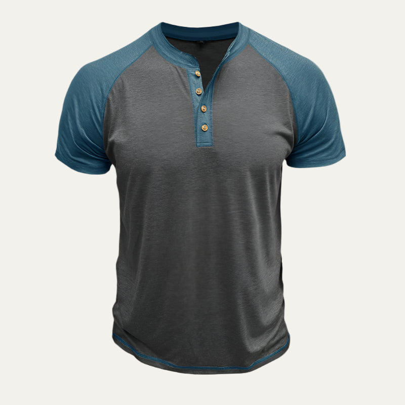 Mens Henley Shirt Raglan Sleeve Short Sleeve
