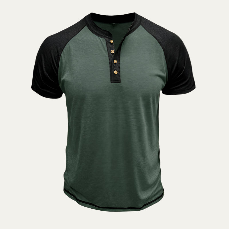 Mens Henley Shirt Raglan Sleeve Short Sleeve