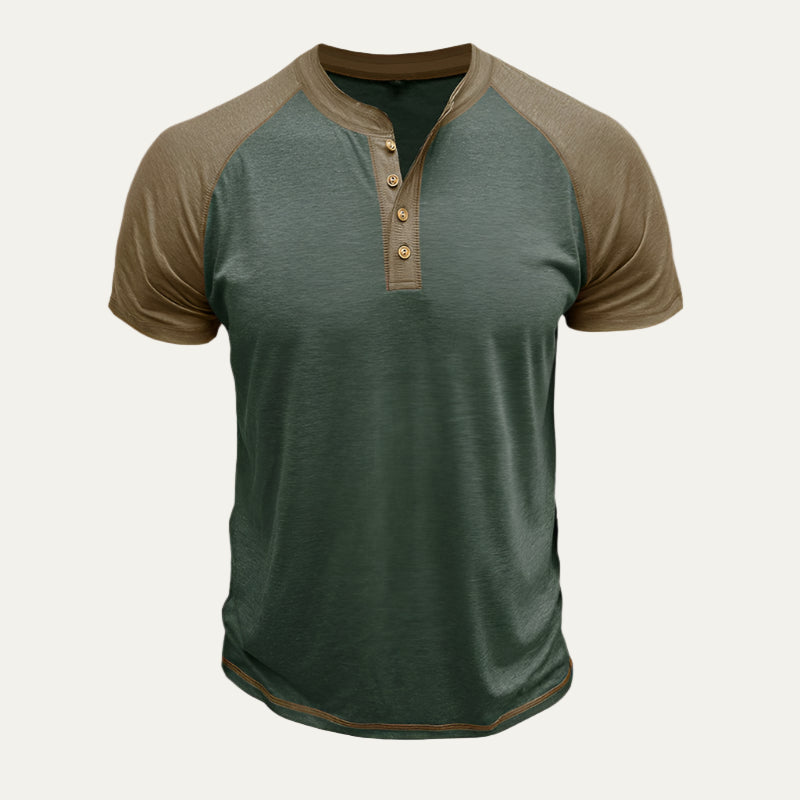 Mens Henley Shirt Raglan Sleeve Short Sleeve