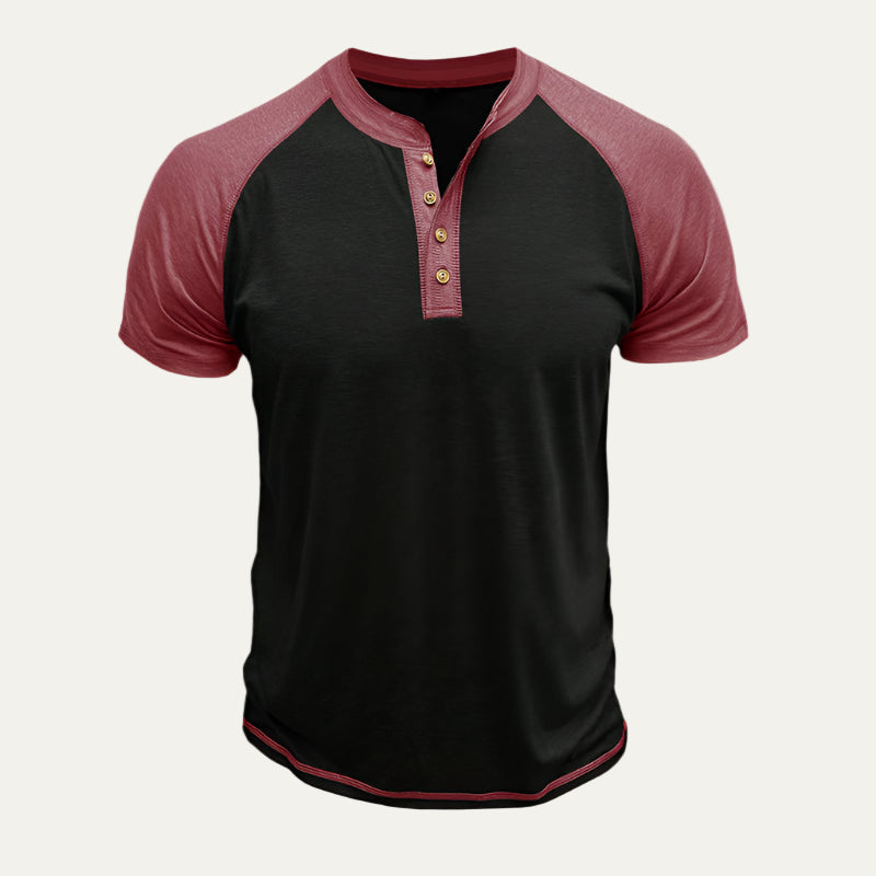 Mens Henley Shirt Raglan Sleeve Short Sleeve