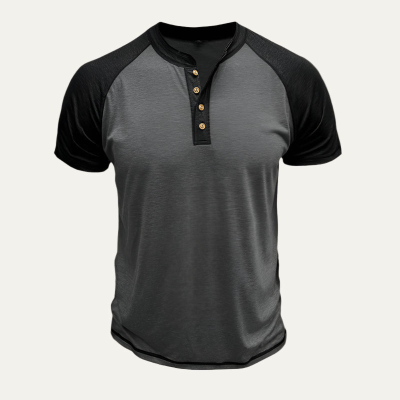 Mens Henley Shirt Raglan Sleeve Short Sleeve