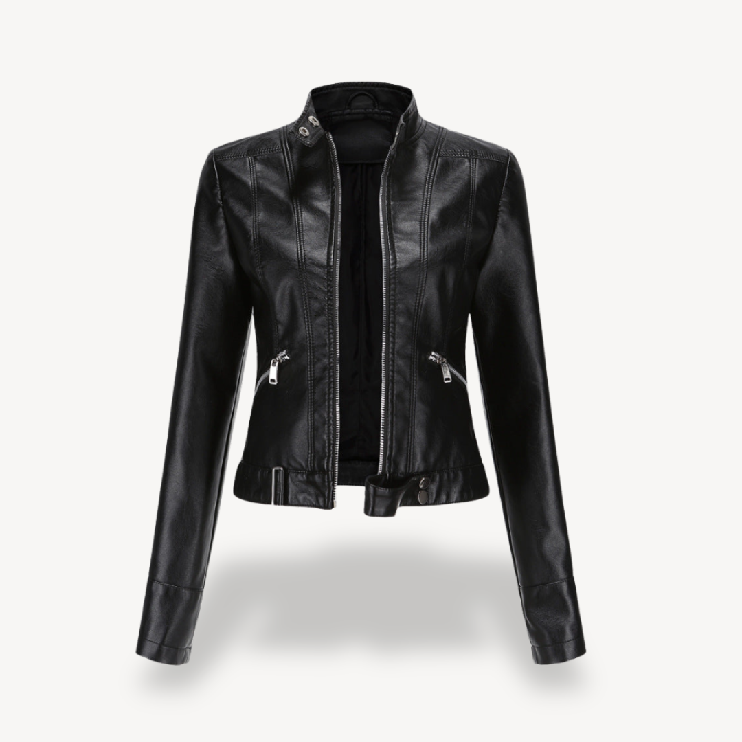 Womens Biker Jacket Faux Leather Slim Fit - BritishMode