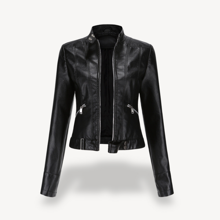 Womens Biker Jacket Faux Leather Slim Fit - BritishMode
