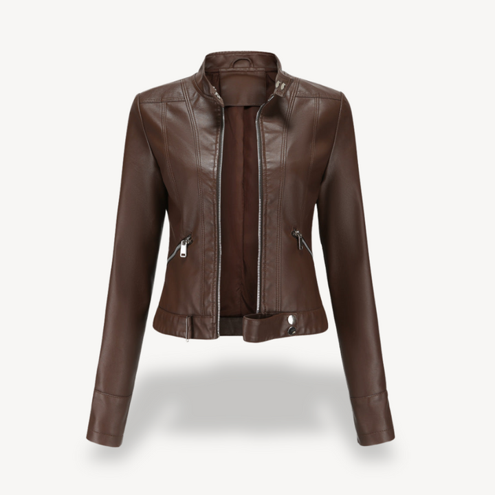 Womens Biker Jacket Faux Leather Slim Fit