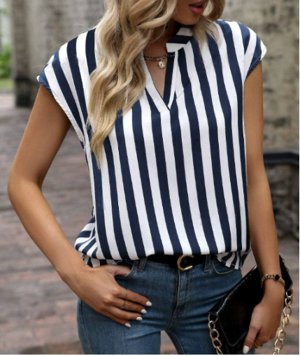 Womens Blouse Lightweight Fabric Relaxed Fit V-Neck - BritishMode