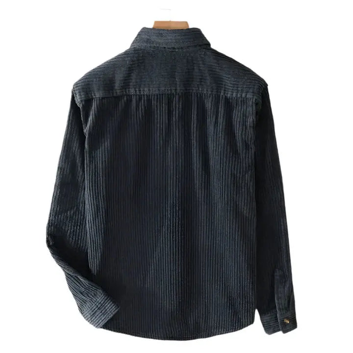 Mens Ribbed Cotton Shirt Button-Up Slim Fit