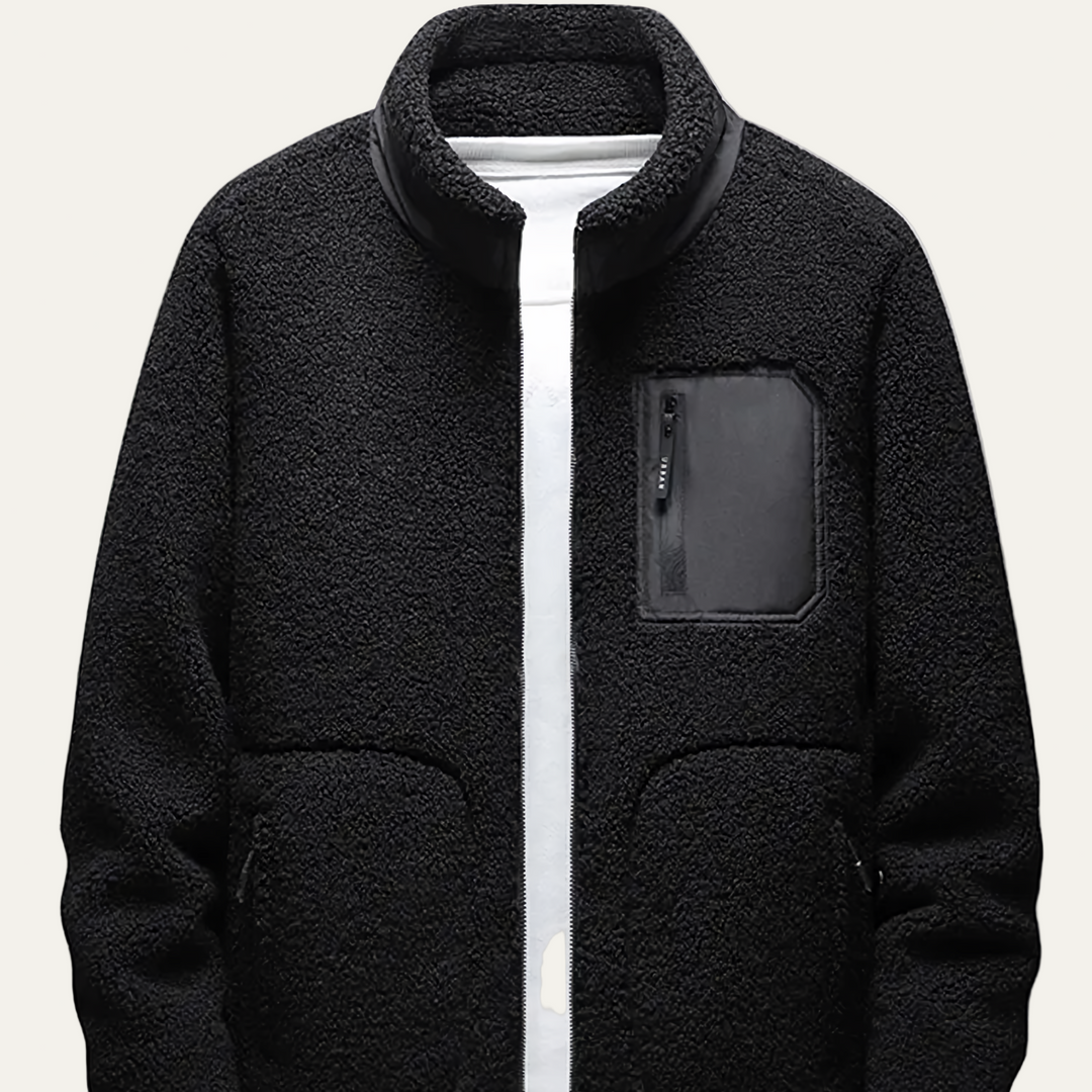 Mens Fleece Jacket Zip Front Contrast Chest Pocket