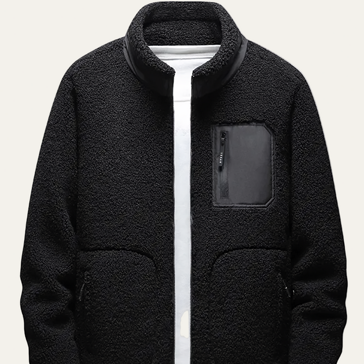 Mens Fleece Jacket Zip Front Contrast Chest Pocket
