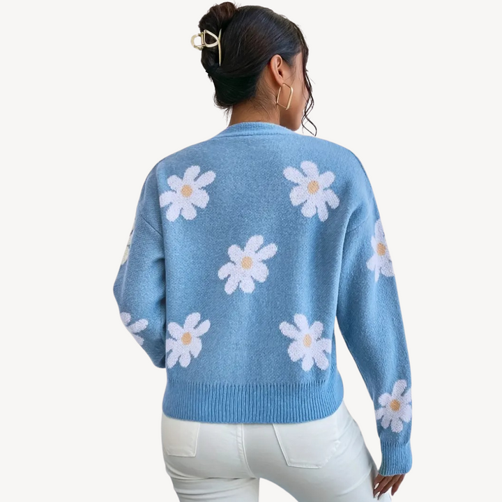 Womens Knit Cardigan Floral Pattern Relaxed Fit