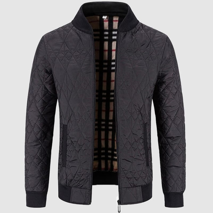 Mens Quilted Bomber Jacket Ribbed Collar Casual Fit