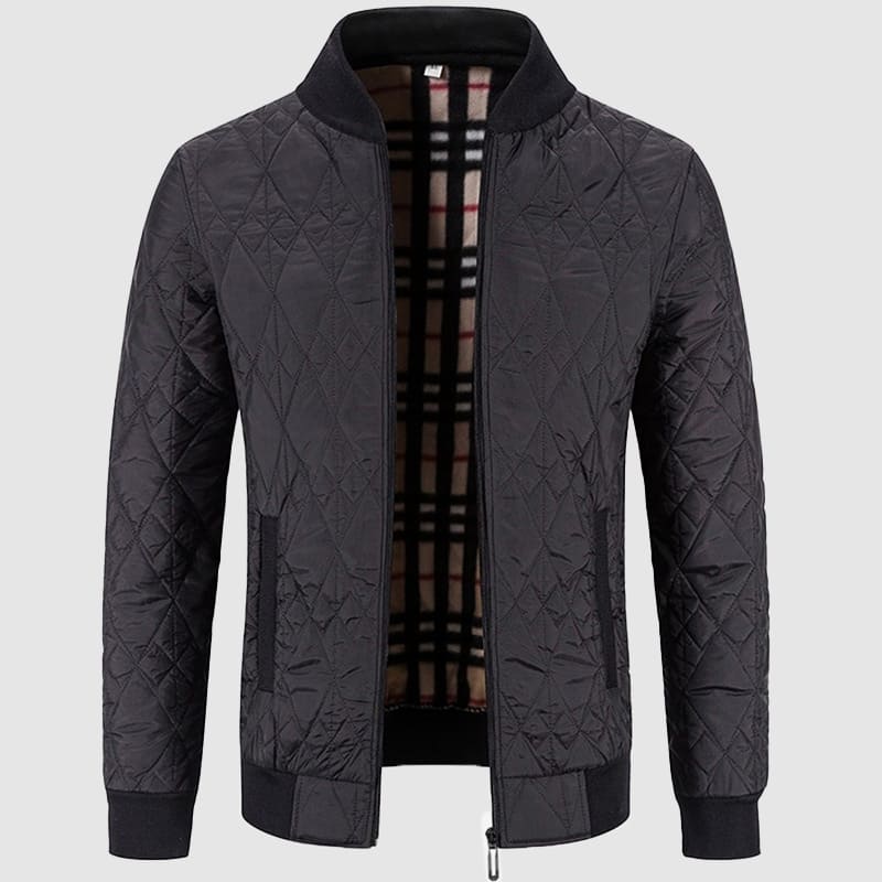 Mens Quilted Bomber Jacket Full Zip Plaid Lining