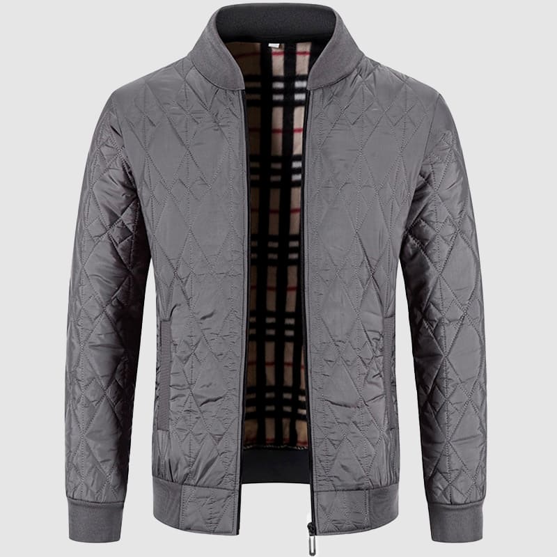 Mens Quilted Bomber Jacket Full Zip Plaid Lining