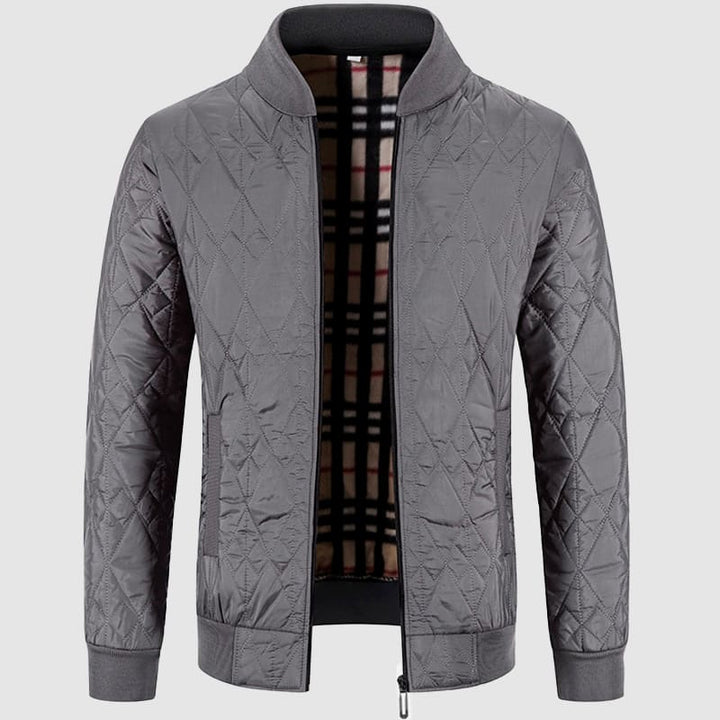 Mens Quilted Bomber Jacket Full Zip Plaid Lining