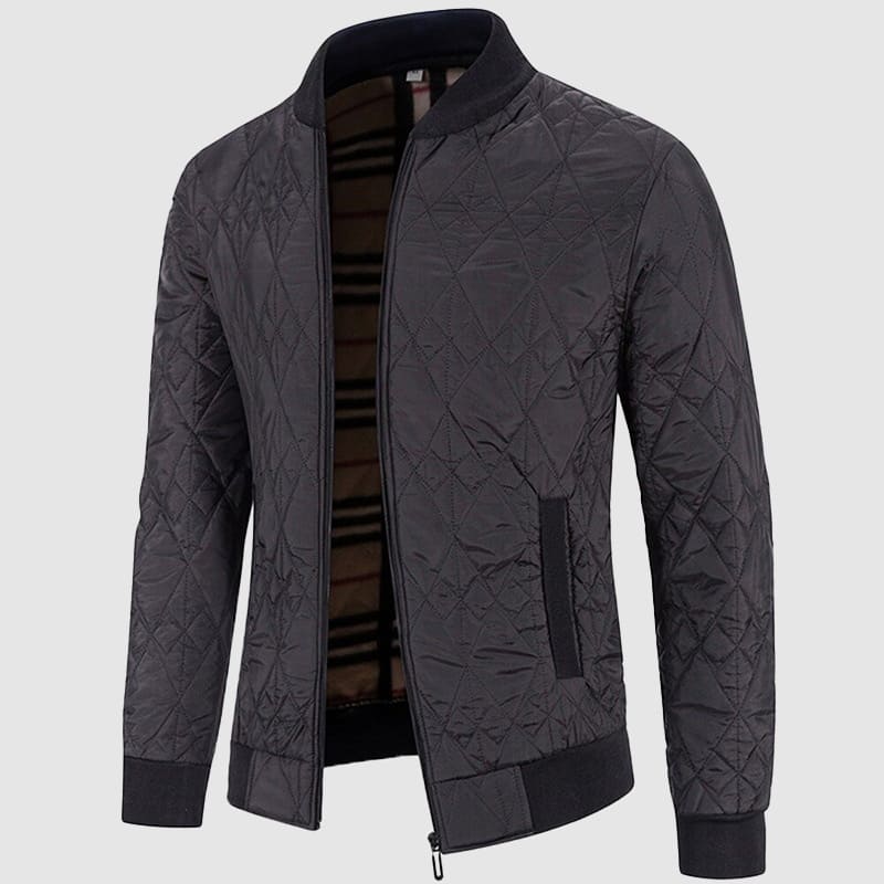 Mens Quilted Bomber Jacket Ribbed Collar Casual Fit