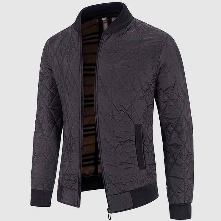 Mens Quilted Bomber Jacket Ribbed Collar Casual Fit