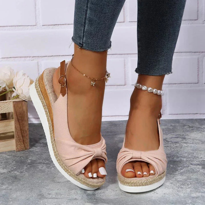 Womens Espadrille Sandals with Buckle and Knot Accent