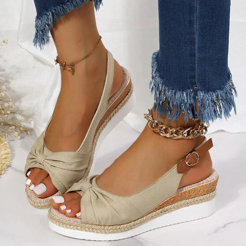 Womens Espadrille Sandals with Buckle and Knot Accent