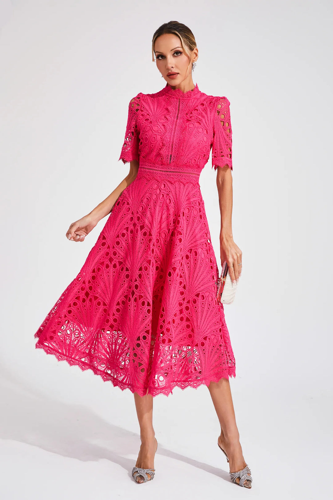 Womens Lace Midi Dress Elegant Fit