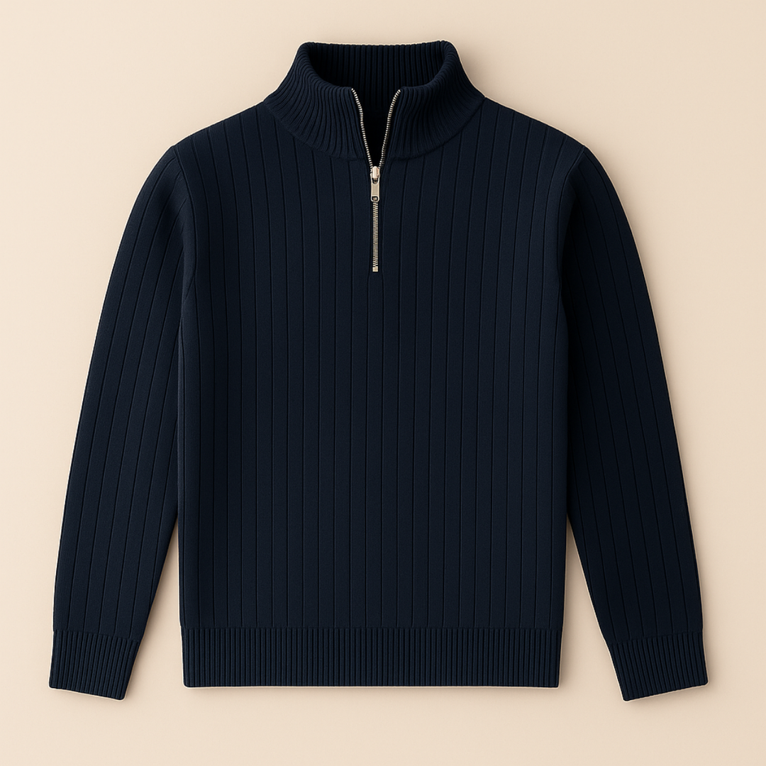 Mens Ribbed Half-Zip Jumper Knit Fit - BritishMode