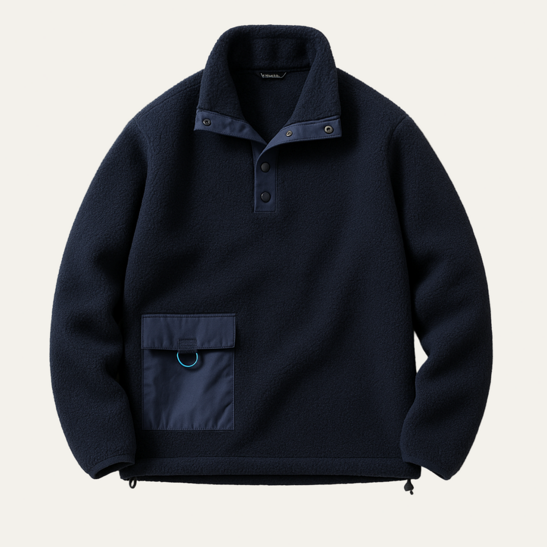 Mens Fleece Pullover with Snap Closure Utility Chest Pocket