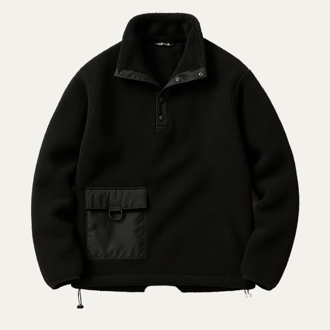 Mens Fleece Pullover with Snap Closure Utility Chest Pocket