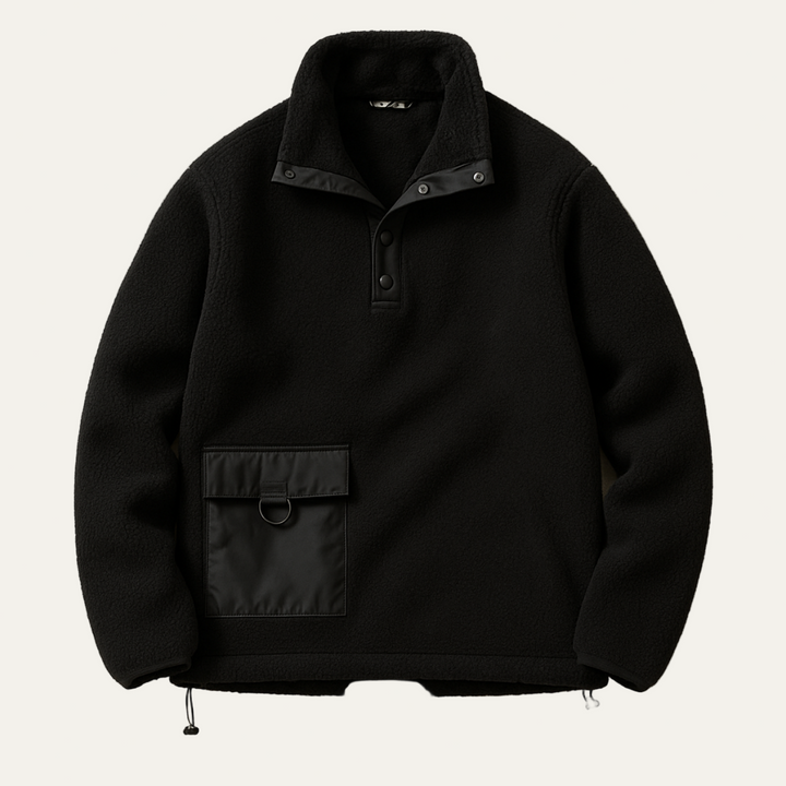 Mens Fleece Pullover with Snap Closure Utility Chest Pocket