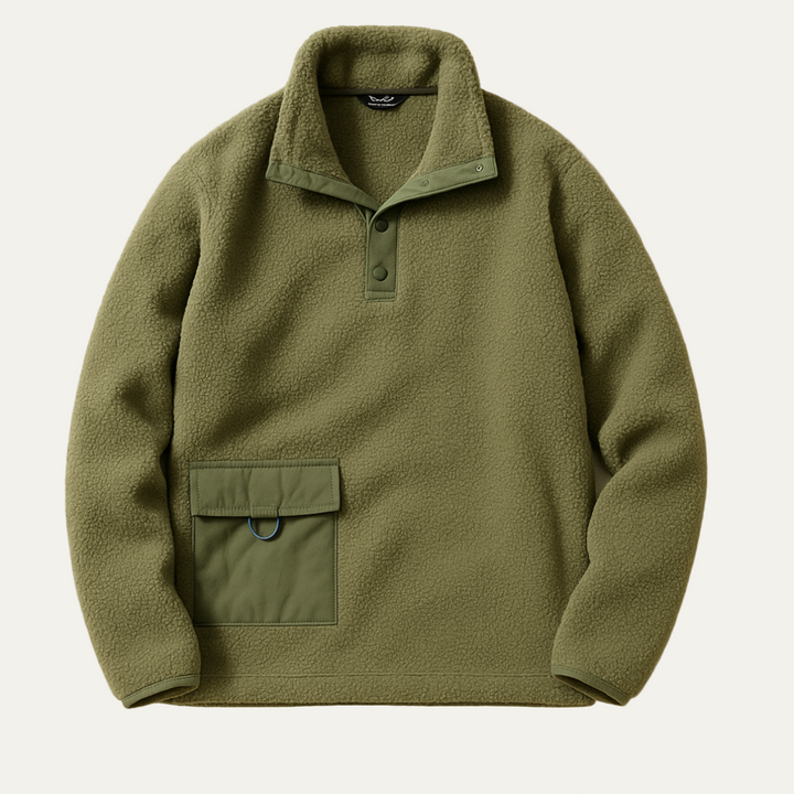 Mens Fleece Pullover with Snap Closure Utility Chest Pocket - BritishMode