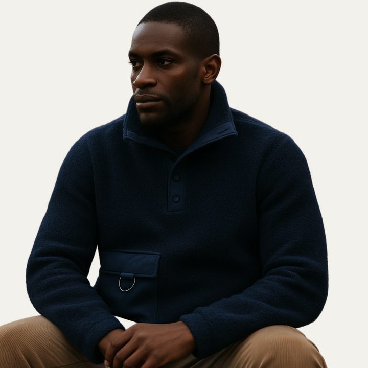 Mens Fleece Pullover with Snap Closure Utility Chest Pocket