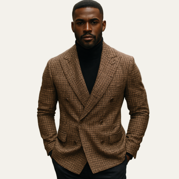 Mens Double-Breasted Blazer Tailored Fit Patterned