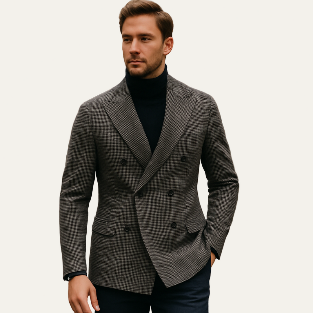 Mens Double-Breasted Blazer Tailored Fit Patterned