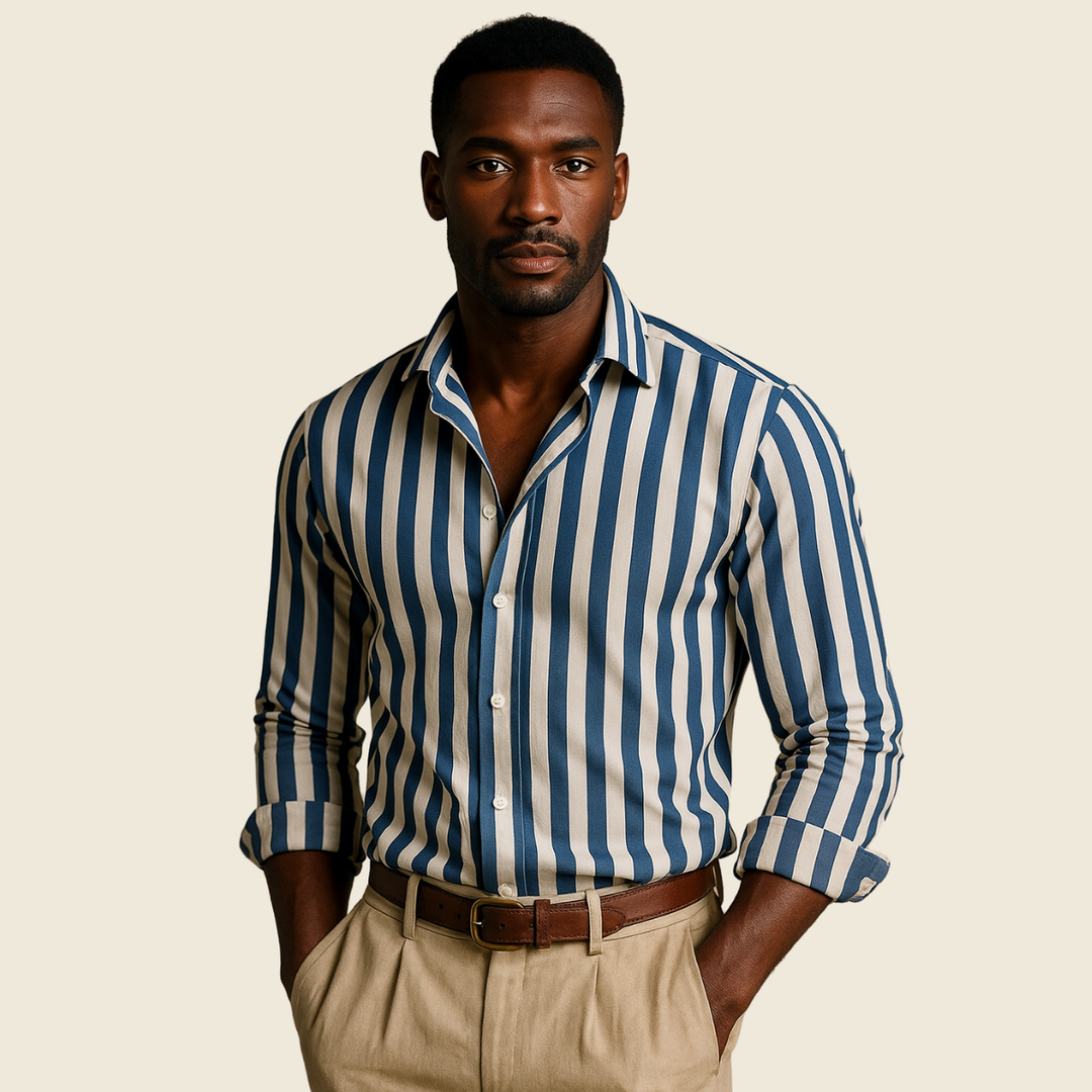 Mens Linen Shirt Relaxed Fit Striped