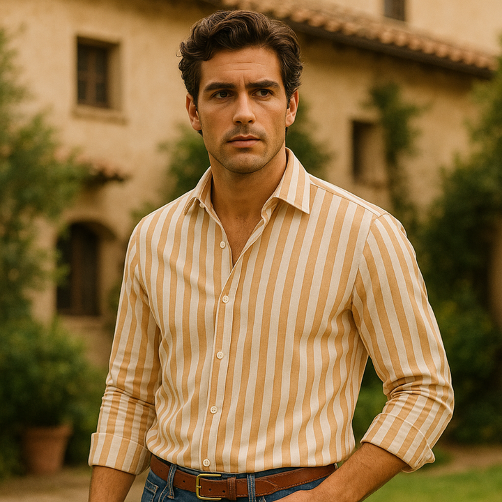 Mens Linen Shirt Relaxed Fit Striped