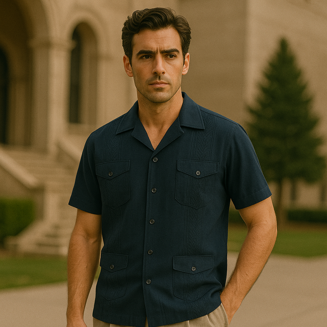 Mens Linen Cuban Collar Shirt Relaxed Fit