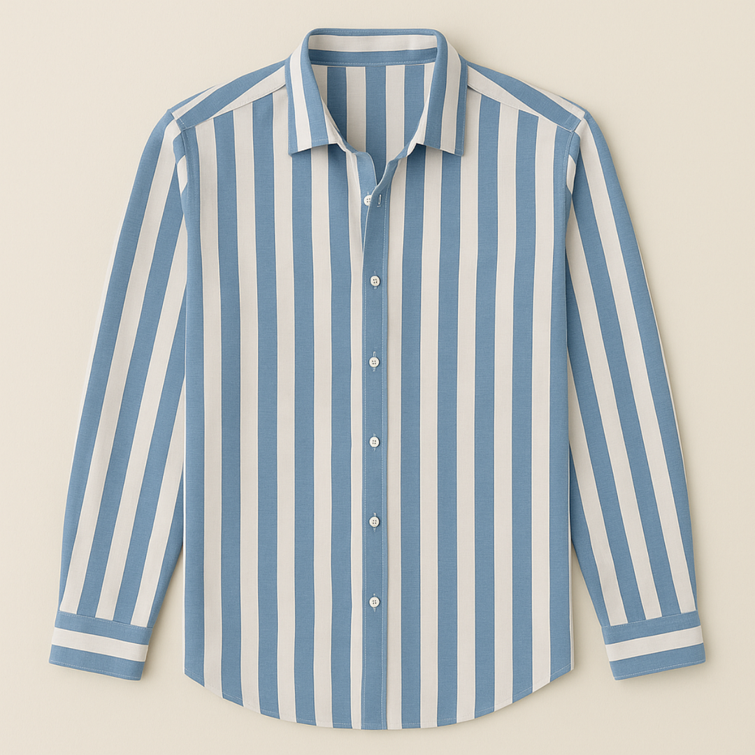 Mens Linen Shirt Striped Regular Fit