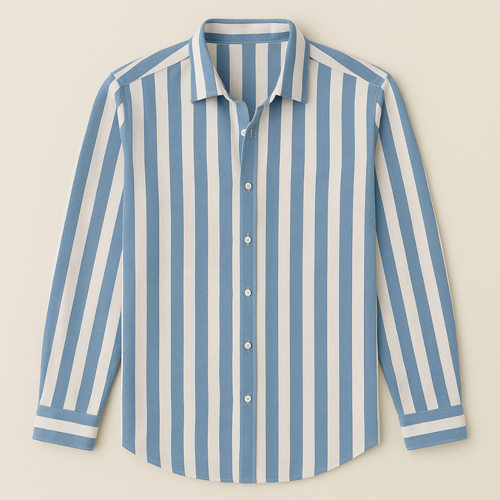Mens Linen Shirt Striped Regular Fit