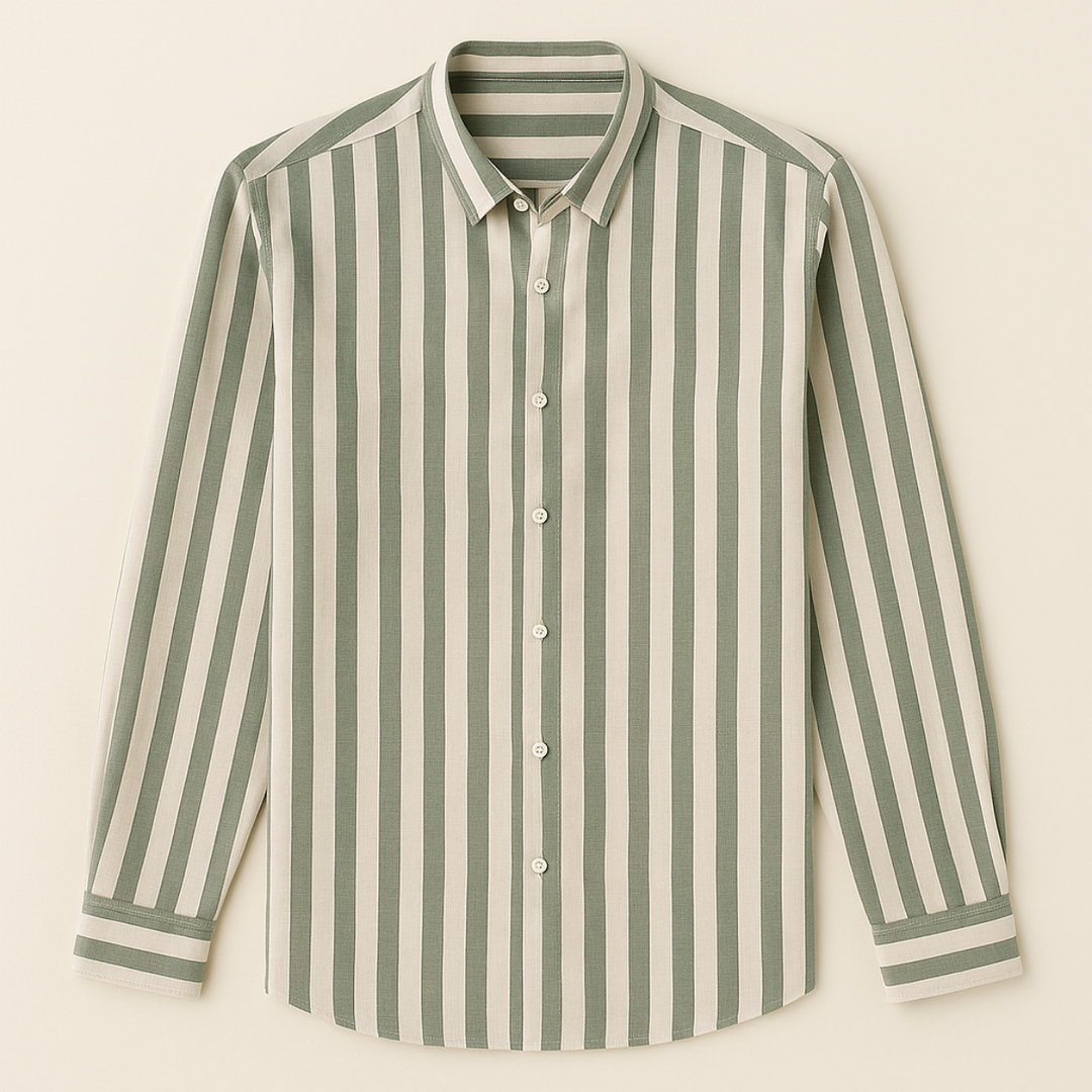 Mens Linen Shirt Striped Regular Fit