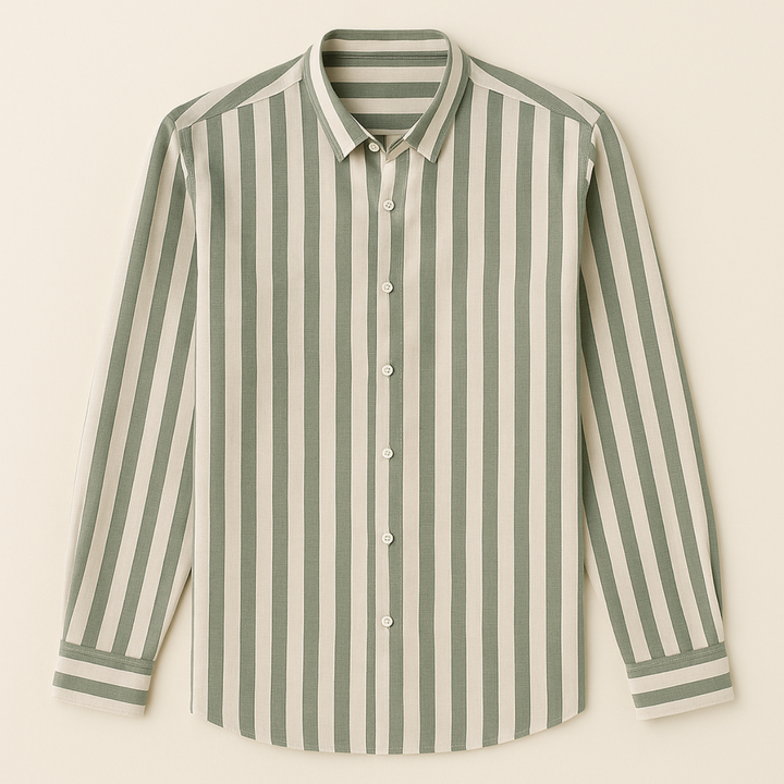 Mens Linen Shirt Striped Regular Fit