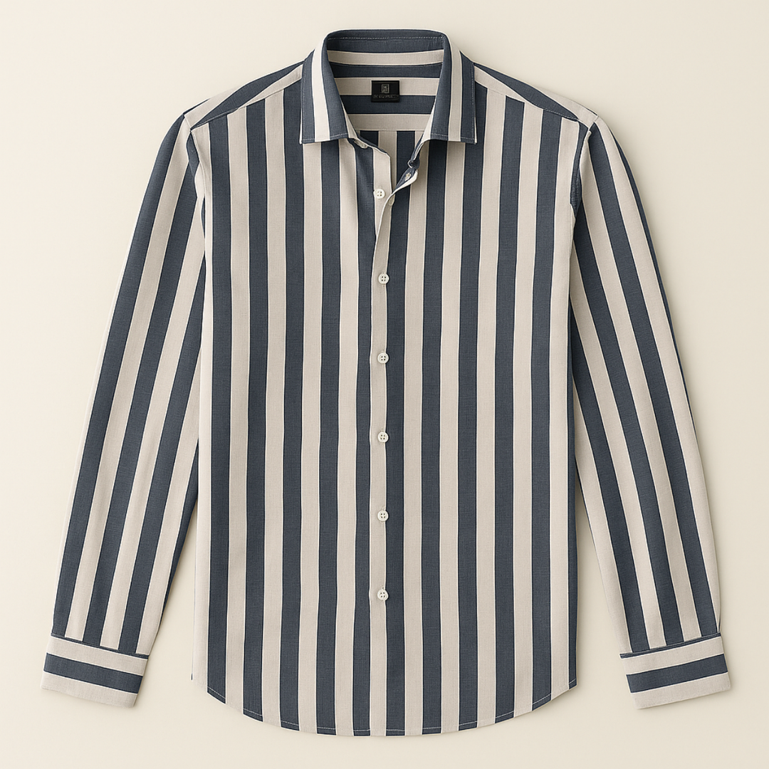 Mens Linen Shirt Striped Regular Fit