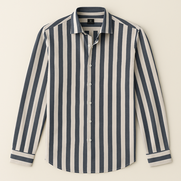 Mens Linen Shirt Striped Regular Fit