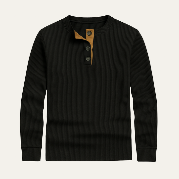 Mens Thermal Henley Shirt Ribbed Fit