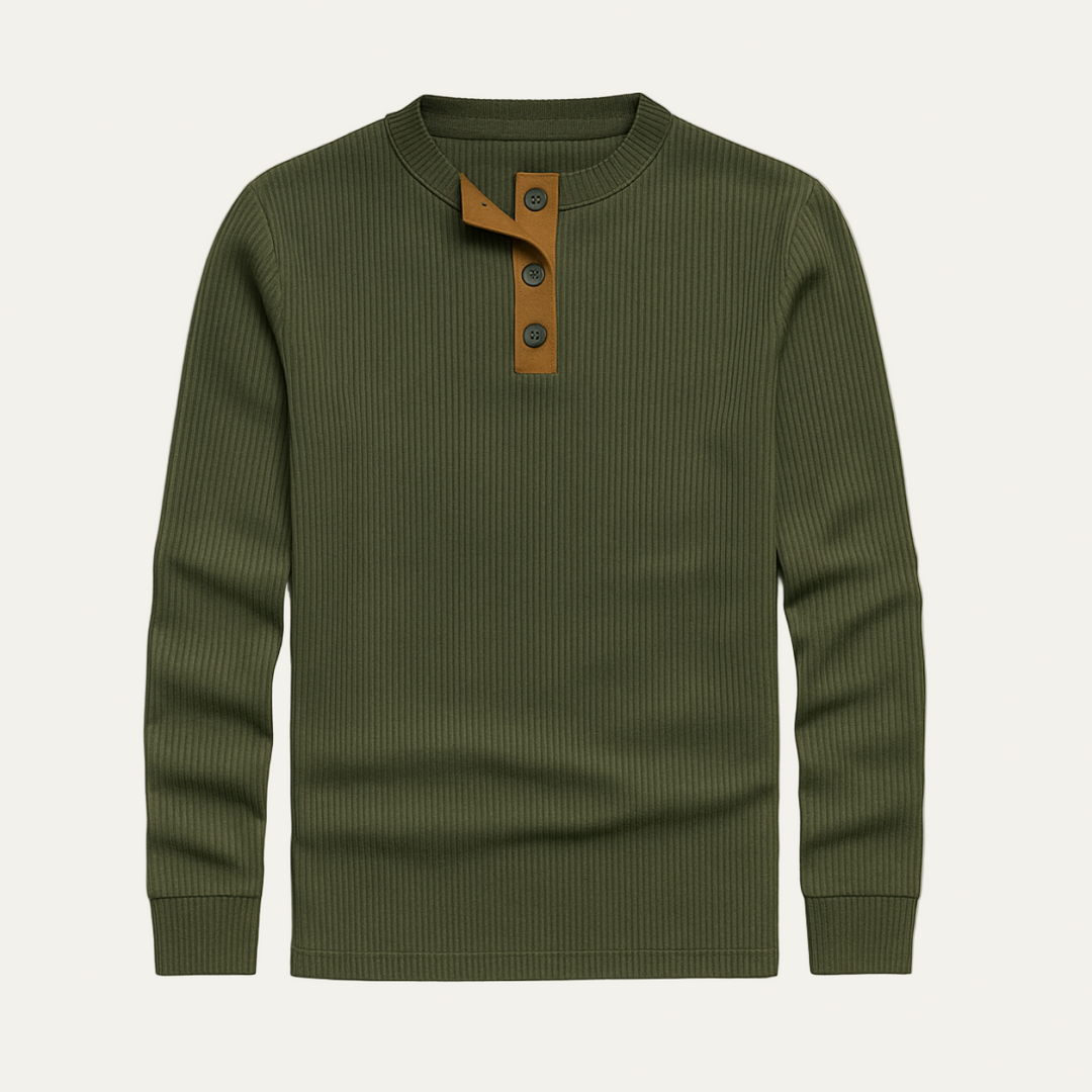 Mens Thermal Henley Shirt Ribbed Fit