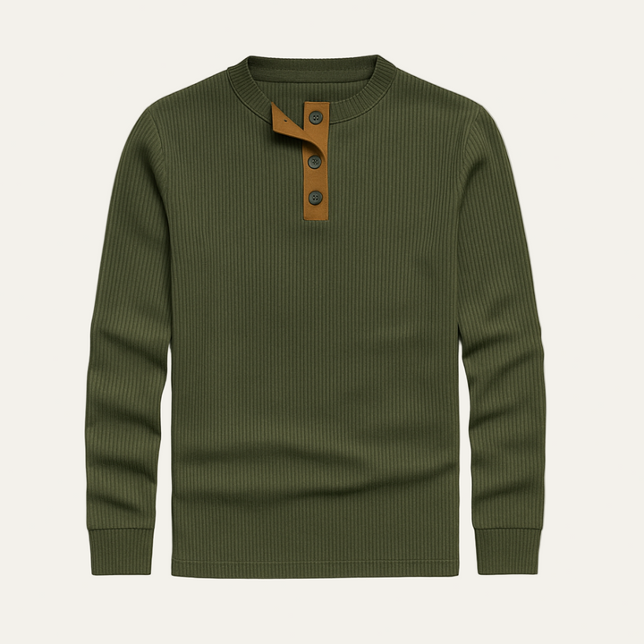 Mens Thermal Henley Shirt Ribbed Fit
