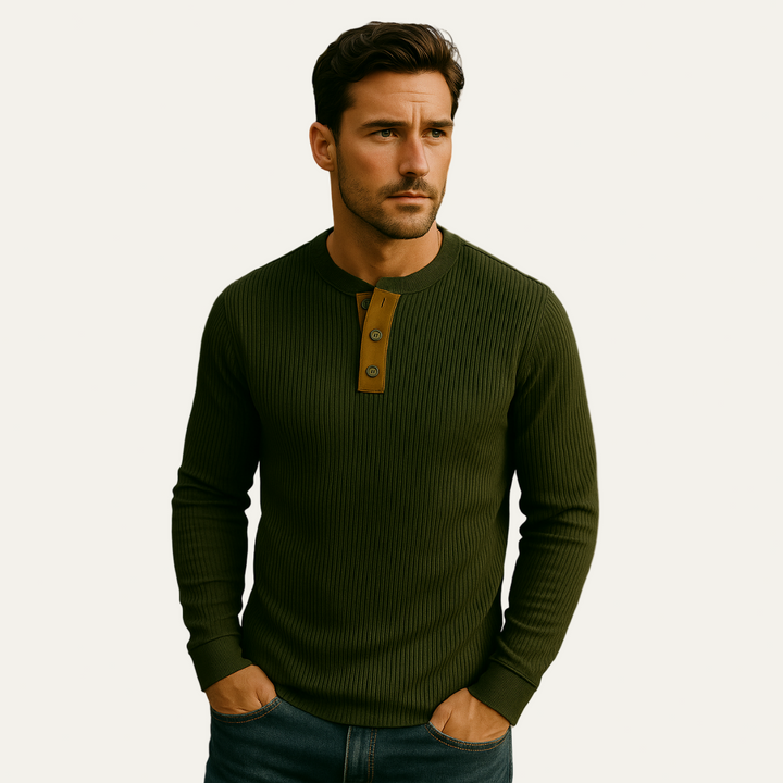 Mens Thermal Henley Shirt Ribbed Fit