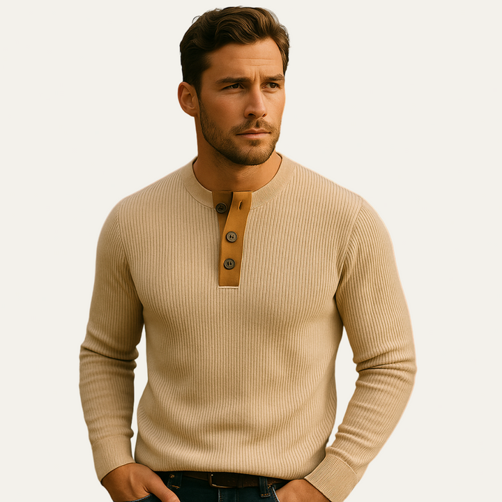 Mens Thermal Henley Shirt Ribbed Fit