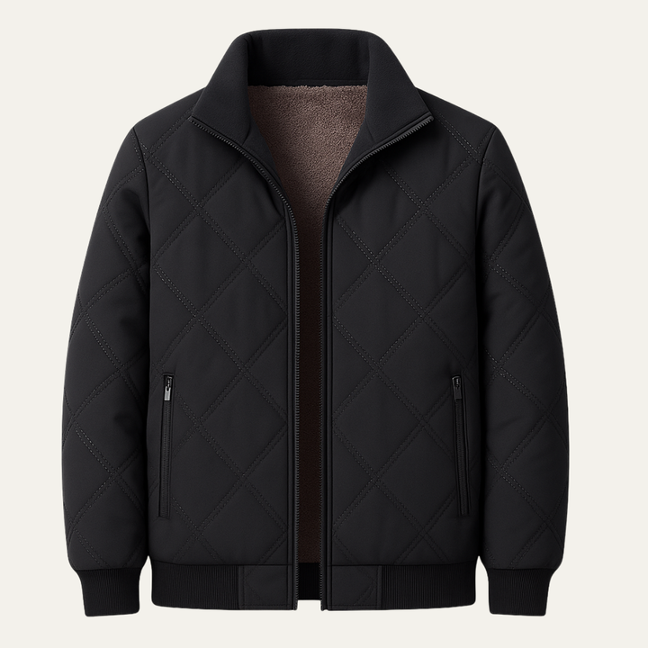 Mens Quilted Fleece Jacket Padded Zip-Up Winter - BritishMode