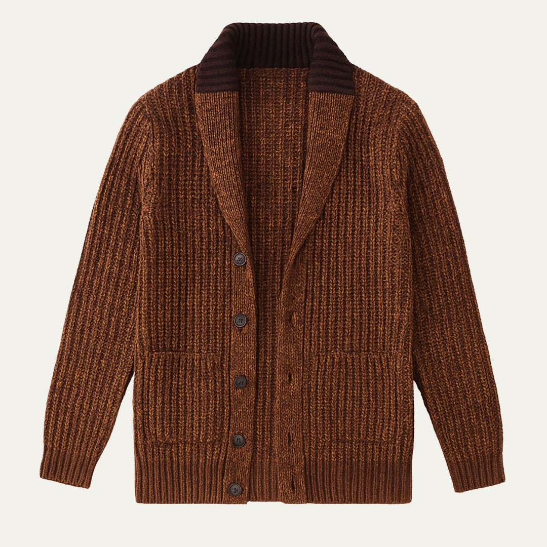 Mens Chunky Knit Cardigan with Shawl Collar - BritishMode